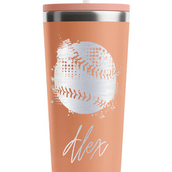 Softball RTIC Everyday Tumbler with Straw - 28oz - Peach - Single-Sided (Personalized)