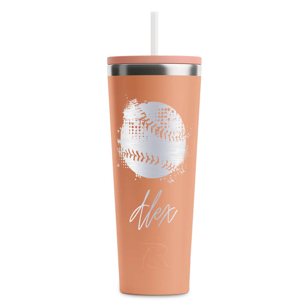 Custom Softball RTIC Everyday Tumbler with Straw - 28oz - Peach - Single-Sided (Personalized)