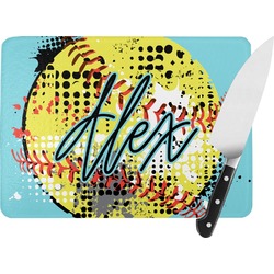 Softball Rectangular Glass Cutting Board - Medium - 11"x8" (Personalized)