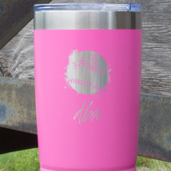 Softball 20 oz Stainless Steel Tumbler - Pink - Double Sided (Personalized)