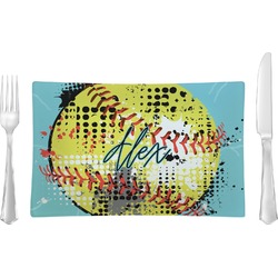 Softball Glass Rectangular Lunch / Dinner Plate (Personalized)