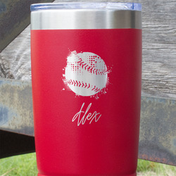 Softball 20 oz Stainless Steel Tumbler - Red - Double Sided (Personalized)