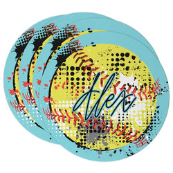 Softball Round Paper Coasters w/ Name or Text