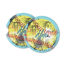 Softball Sandstone Car Coasters - Set of 2 (Personalized)
