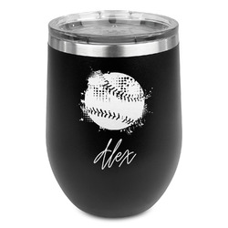 Softball Stemless Stainless Steel Wine Tumbler - Black - Single Sided (Personalized)