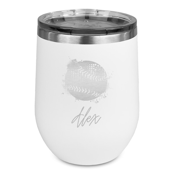 Custom Softball Stemless Stainless Steel Wine Tumbler - White - Double Sided (Personalized)