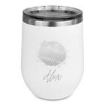 Softball Stemless Stainless Steel Wine Tumbler - White - Single Sided (Personalized)