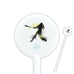 Softball 5.5" Round Plastic Stir Sticks - White - Single Sided (Personalized)