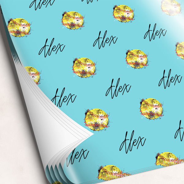 Custom Softball Wrapping Paper Sheets - Single-Sided - 20" x 28" (Personalized)