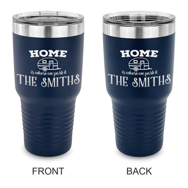 Custom Camper 30 oz Stainless Steel Tumbler - Navy - Double Sided (Personalized)