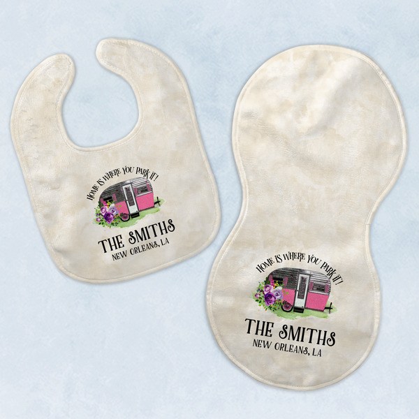 Custom Camper Baby Bib & Burp Set w/ Name or Text