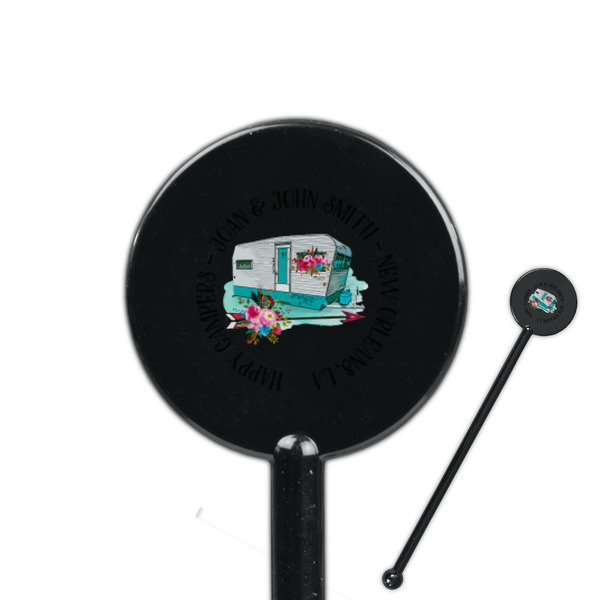 Custom Camper 5.5" Round Plastic Stir Sticks - Black - Double Sided (Personalized)