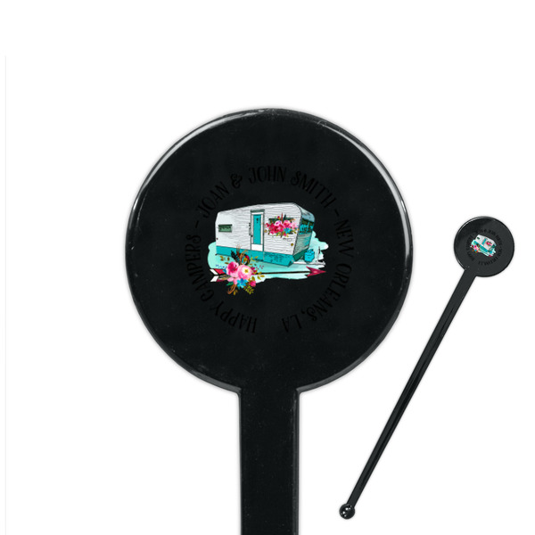 Custom Camper 7" Round Plastic Stir Sticks - Black - Single Sided (Personalized)