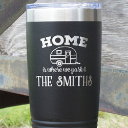 Camper 20 oz Stainless Steel Tumbler - Black - Single Sided (Personalized)