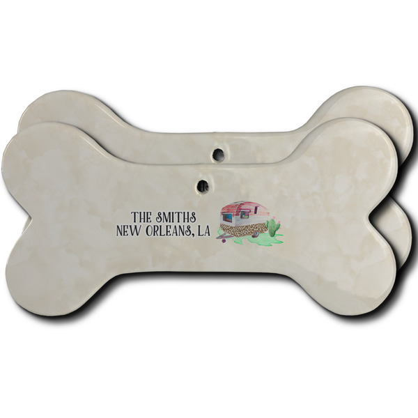 Custom Camper Ceramic Dog Ornament - Front & Back w/ Name or Text