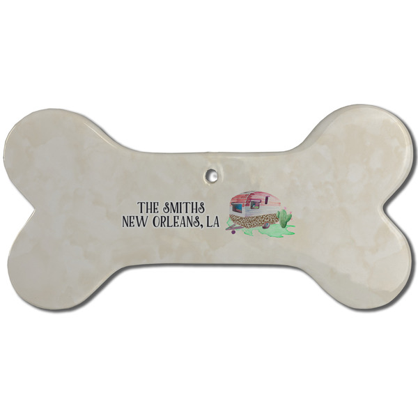 Custom Camper Ceramic Dog Ornament - Front w/ Name or Text