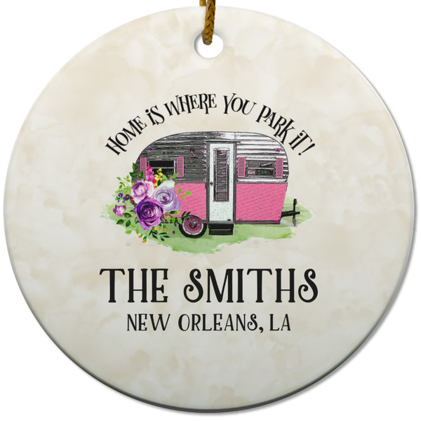 Custom Camper Round Ceramic Ornament w/ Name or Text