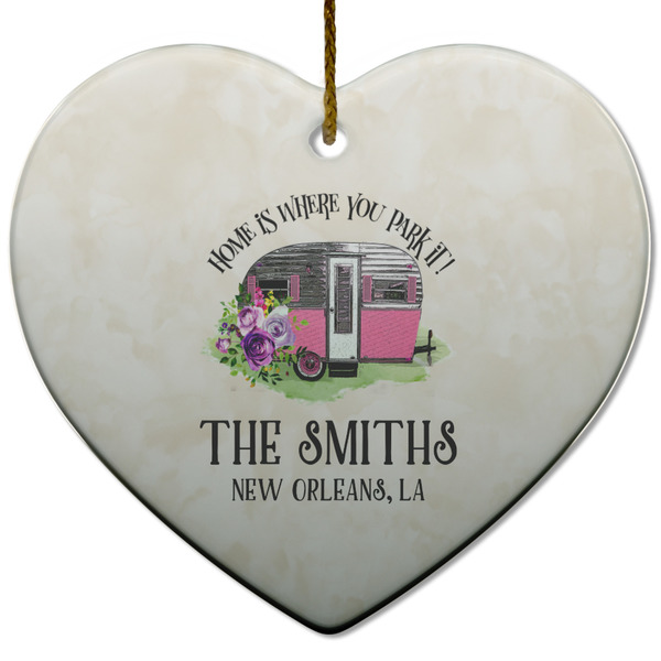 Custom Camper Heart Ceramic Ornament w/ Name or Text