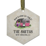 Camper Flat Glass Ornament - Hexagon w/ Name or Text