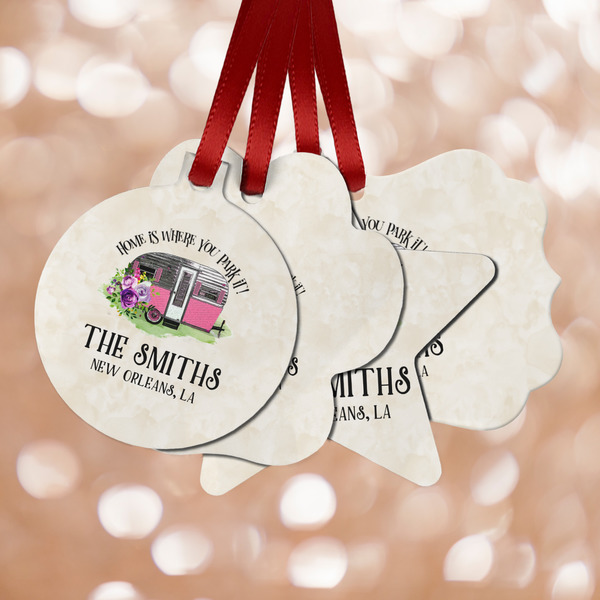 Custom Camper Metal Ornaments - Double Sided w/ Name or Text