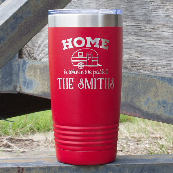 Custom Camper 20 oz Stainless Steel Tumbler - Red - Double Sided (Personalized)