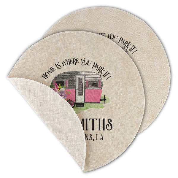 Custom Camper Round Linen Placemat - Single Sided - Set of 4 (Personalized)