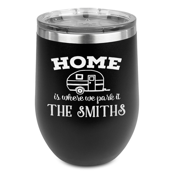 Custom Camper Stemless Stainless Steel Wine Tumbler - Black - Double Sided (Personalized)