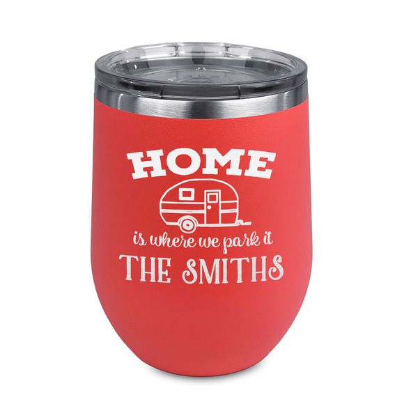 Custom Camper Stemless Stainless Steel Wine Tumbler - Coral - Double Sided (Personalized)