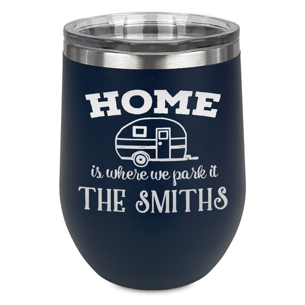 Custom Camper Stemless Stainless Steel Wine Tumbler - Navy - Double Sided (Personalized)