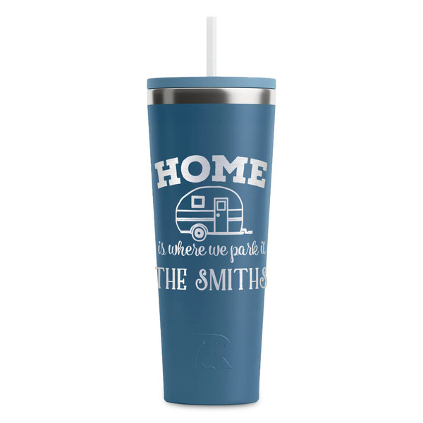 Custom Camper RTIC Everyday Tumbler with Straw - 28oz - Steel Blue - Double-Sided (Personalized)