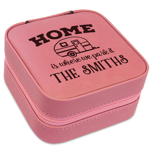 Custom Camper Travel Jewelry Boxes - Pink Leather (Personalized)