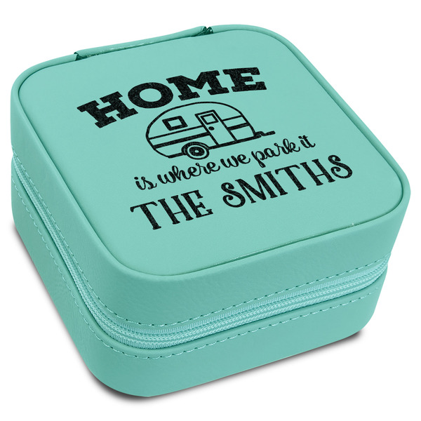 Custom Camper Travel Jewelry Box - Teal Leather (Personalized)