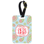 Blue Paisley Metal Luggage Tag w/ Monogram