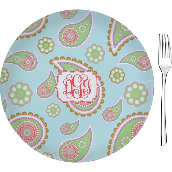 Custom Blue Paisley Glass Appetizer / Dessert Plate 8" (Personalized)