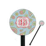 Blue Paisley 5.5" Round Plastic Stir Sticks - Black - Double Sided (Personalized)