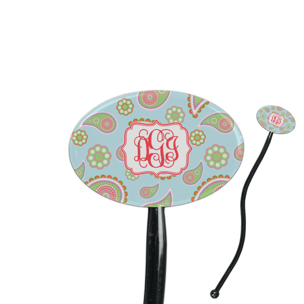 Custom Blue Paisley 7" Oval Plastic Stir Sticks - Black - Single Sided (Personalized)