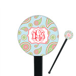 Blue Paisley 7" Round Plastic Stir Sticks - Black - Single Sided (Personalized)