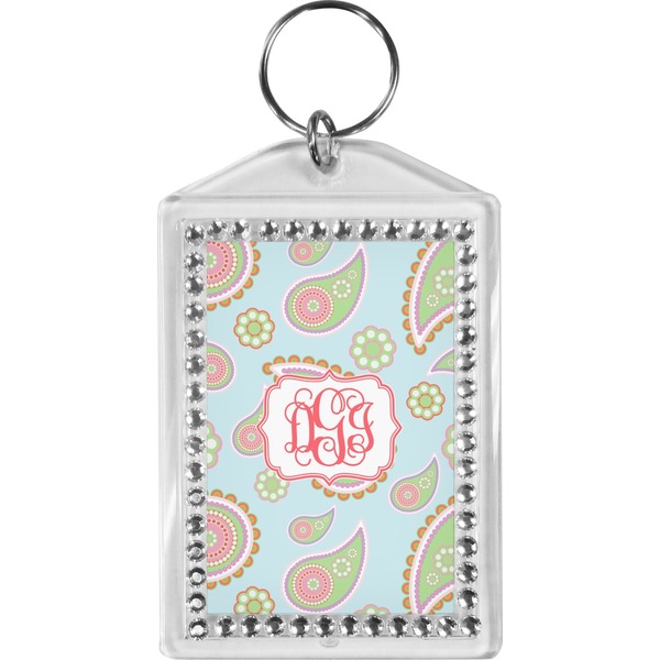 Custom Blue Paisley Bling Keychain (Personalized)