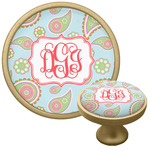 Blue Paisley Cabinet Knob - Gold (Personalized)