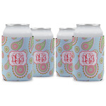 Blue Paisley Can Cooler (12 oz) - Set of 4 w/ Monogram