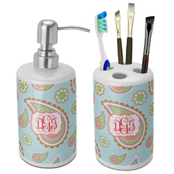 Blue Paisley Ceramic Bathroom Accessories Set (Personalized)