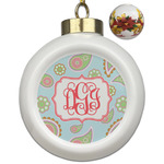 Blue Paisley Ceramic Ball Ornaments - Poinsettia Garland (Personalized)