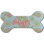 Blue Paisley Ceramic Dog Ornament - Front w/ Monogram