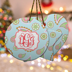 Blue Paisley Ceramic Ornament w/ Monogram