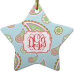 Blue Paisley Star Ceramic Ornament w/ Monogram