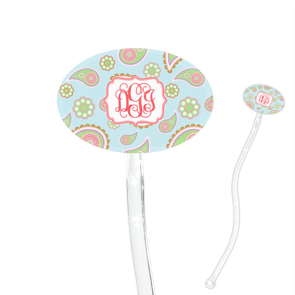 Custom Blue Paisley 7" Oval Plastic Stir Sticks - Clear (Personalized)