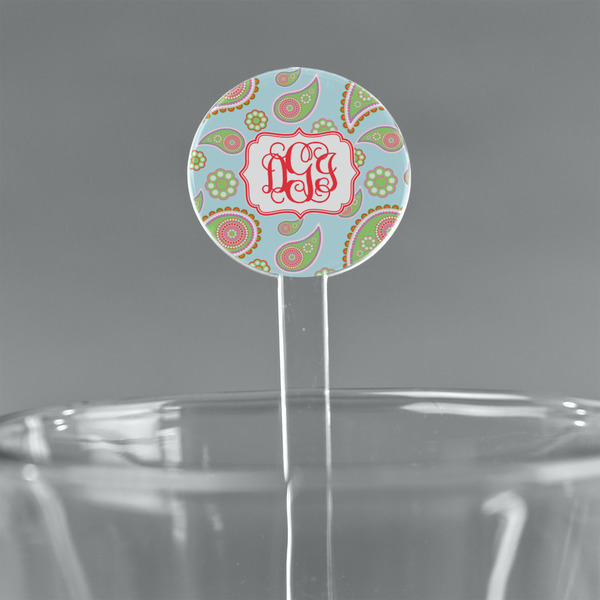 Custom Blue Paisley 7" Round Plastic Stir Sticks - Clear (Personalized)