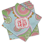 Blue Paisley Cloth Cocktail Napkins - Set of 4 w/ Monogram