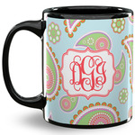 Blue Paisley 11 Oz Coffee Mug - Black (Personalized)