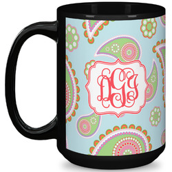 Blue Paisley 15 Oz Coffee Mug - Black (Personalized)